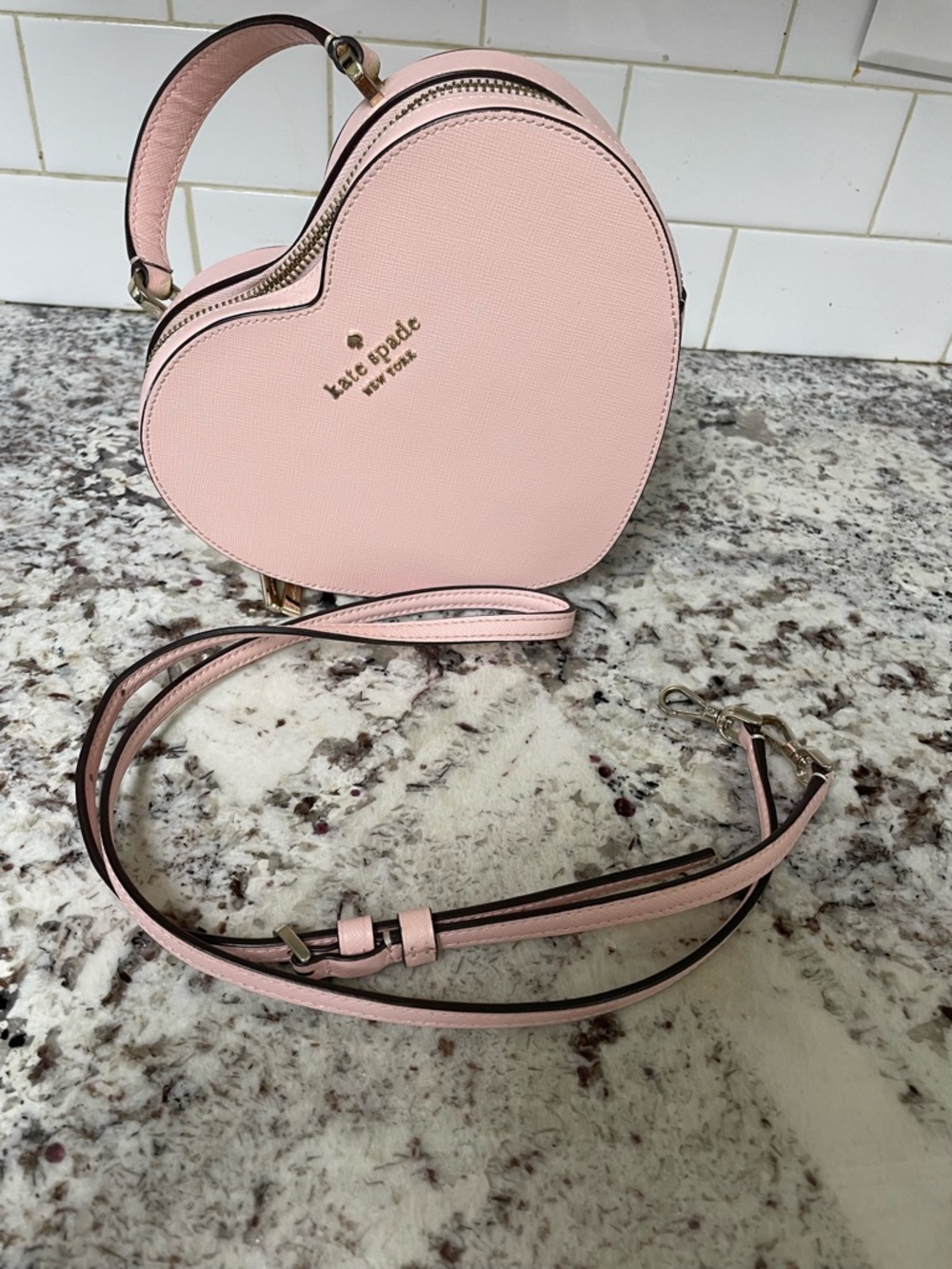 kate spade pale pink heart-shaped mini crossbody